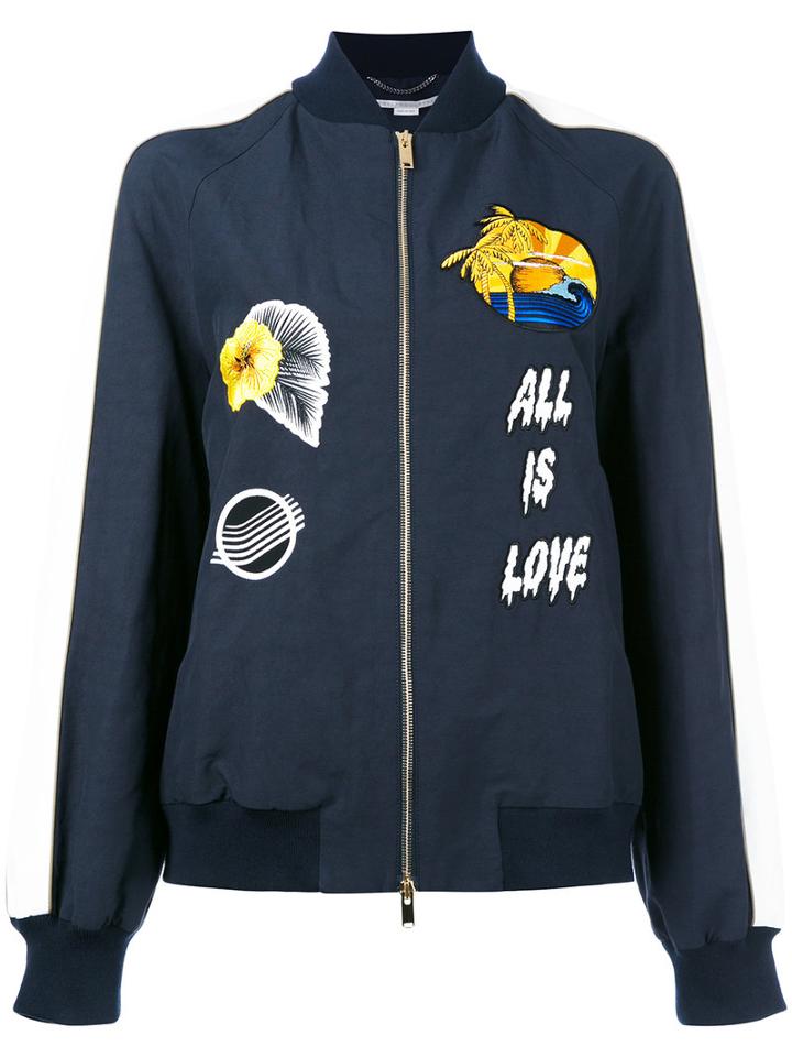 Stella Mccartney - Patch Bomber Jacket - Women - Cotton/linen/flax/polyamide - 38, Women's, Blue, Cotton/linen/flax/polyamide