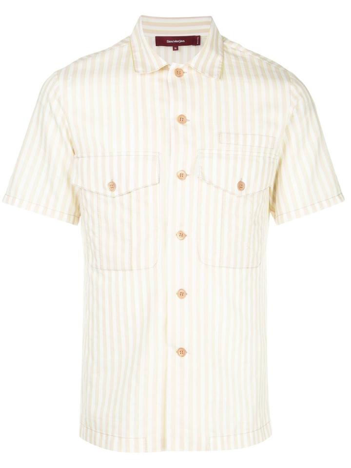 Sies Marjan Dean Striped Cotton Double-pocket Ss Shirt - Neutrals