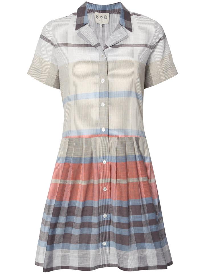 Sea (blue) Plaid Shirt Dress, Women's, Size: 6, Cotton/polyester