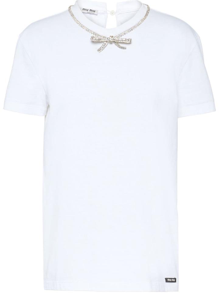 Miu Miu Jersey T-shirt With Bow - Silver