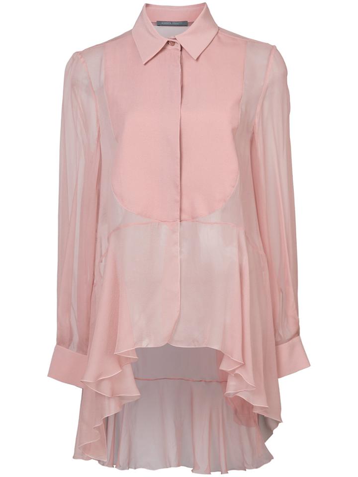Alberta Ferretti Sheer Dip-hem Peplum Blouse - Pink & Purple