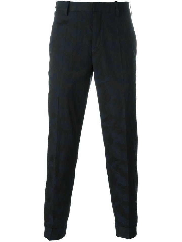 Neil Barrett Camouflage Jacquard Trousers, Men's, Size: 52, Blue, Cotton/polyester