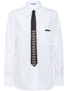 Prada Crystal Embellished Tie Shirt - White