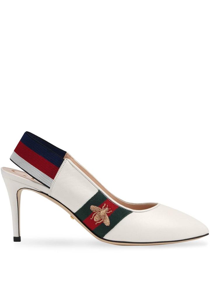 Gucci Leather Web Mid-heel Slingback Pump - White