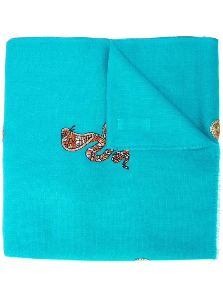 Janavi Snake Embroidered Scarf - Green