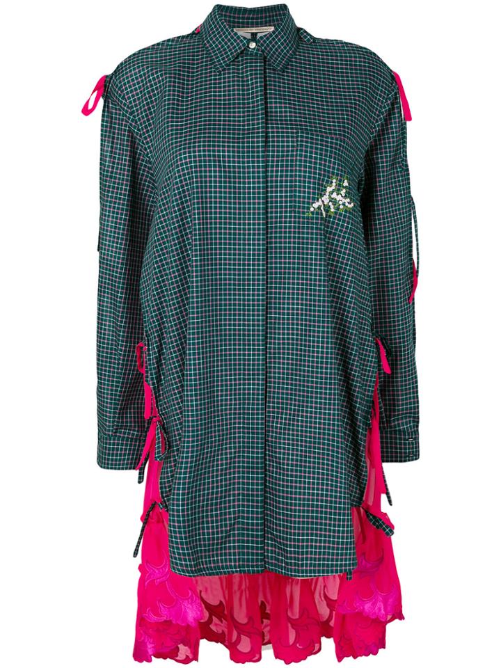 Marco De Vincenzo Panelled Sheer Back Long-line Checked Shirt - Green