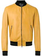 Dolce & Gabbana Leather Bomber Jacket, Men's, Size: 50, Yellow/orange, Cotton/lamb Skin/polyamide/spandex/elastane