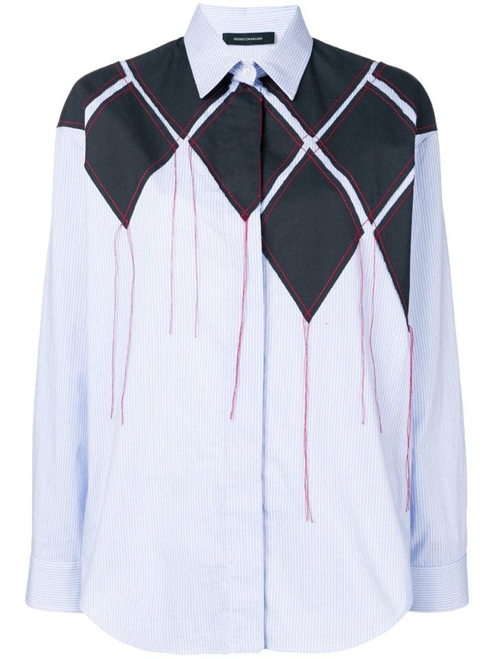 Cédric Charlier Patchwork Striped Shirt - Blue