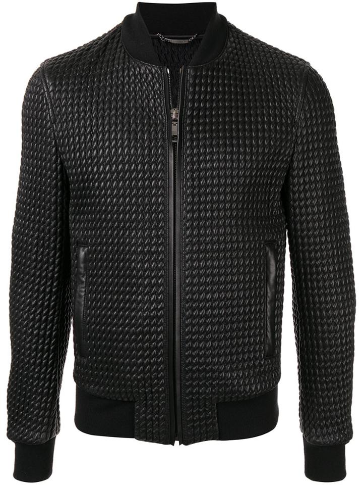 Dolce & Gabbana Textured Leather Bomber Jacket - Black