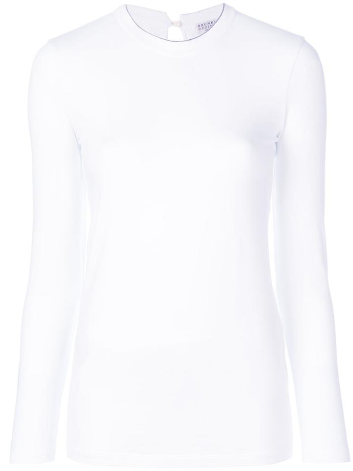 Brunello Cucinelli - Fitted Top - Women - Cotton/spandex/elastane/brass - L, White, Cotton/spandex/elastane/brass