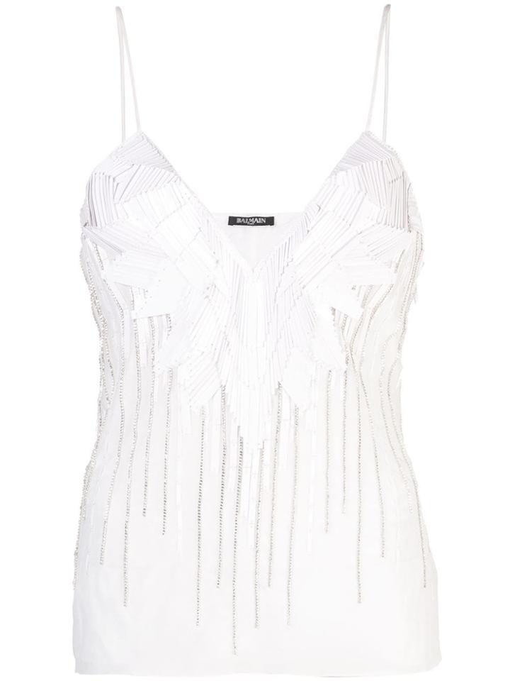 Balmain Crystal-embellished Tank Top - White