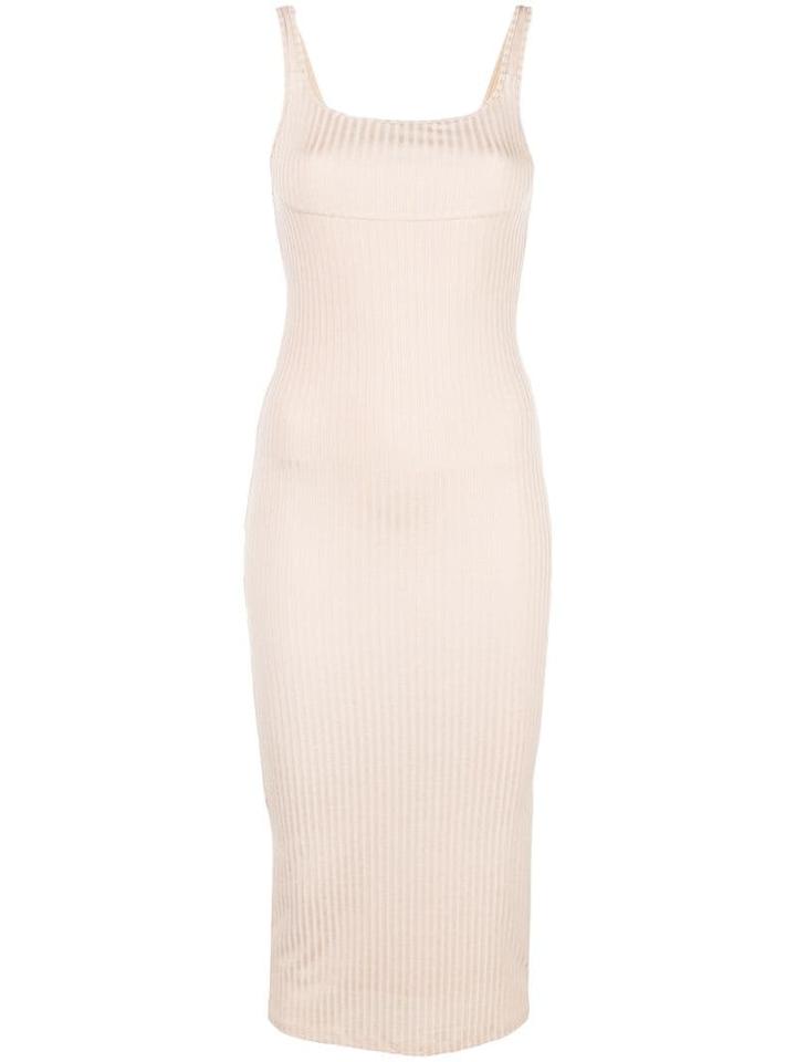 Fleur Du Mal Ribbed Fitted Midi Dress - Neutrals