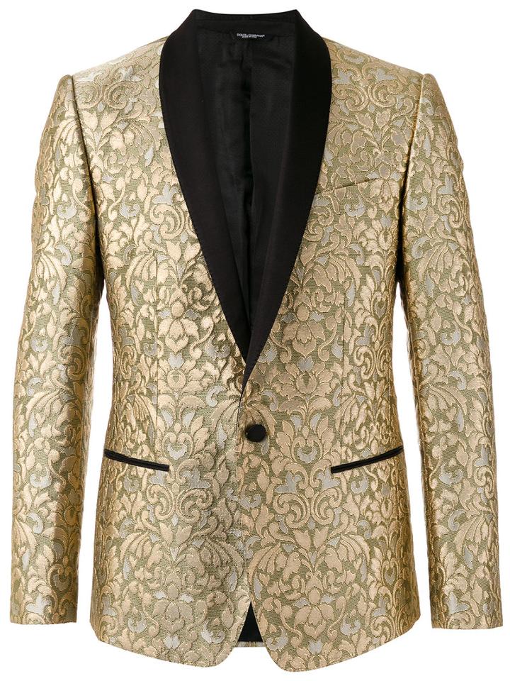Dolce & Gabbana Paisley Embossed Blazer, Men's, Size: 50, Grey, Silk/lurex/polyamide/viscose