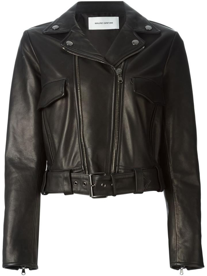 Mauro Grifoni Biker Jacket, Women's, Size: 44, Black, Calf Leather/viscose