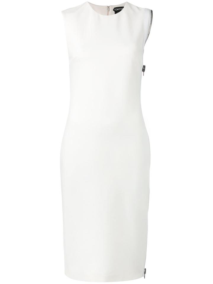 Tom Ford Side Zip Panel Dress, Women's, Size: 40, White, Lamb Skin/polyamide/spandex/elastane/viscose