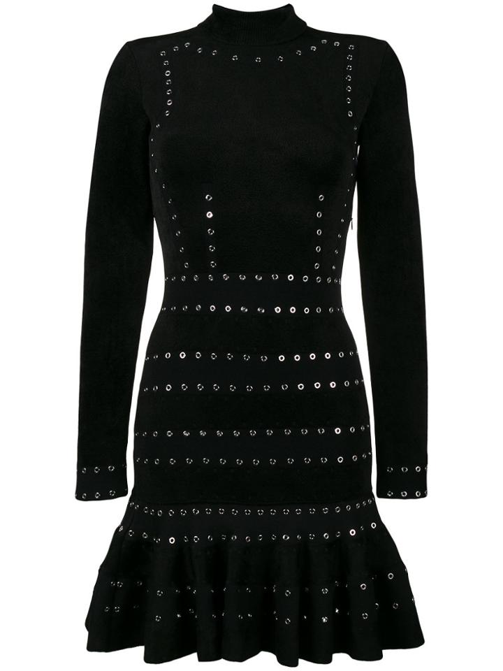 Alexander Mcqueen Long Sleeve Dress With Eyelet Stud Detail - Black