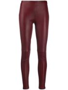 Manokhi High Waisted Leather Leggings - Red