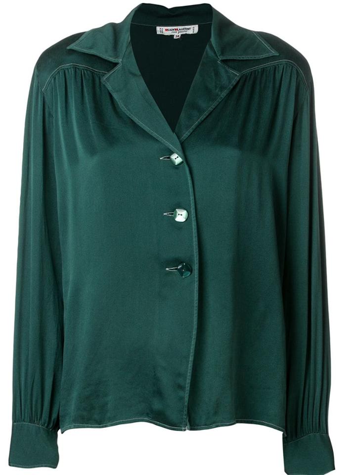 Yves Saint Laurent Vintage 1980's Gathered Details Blouse - Green
