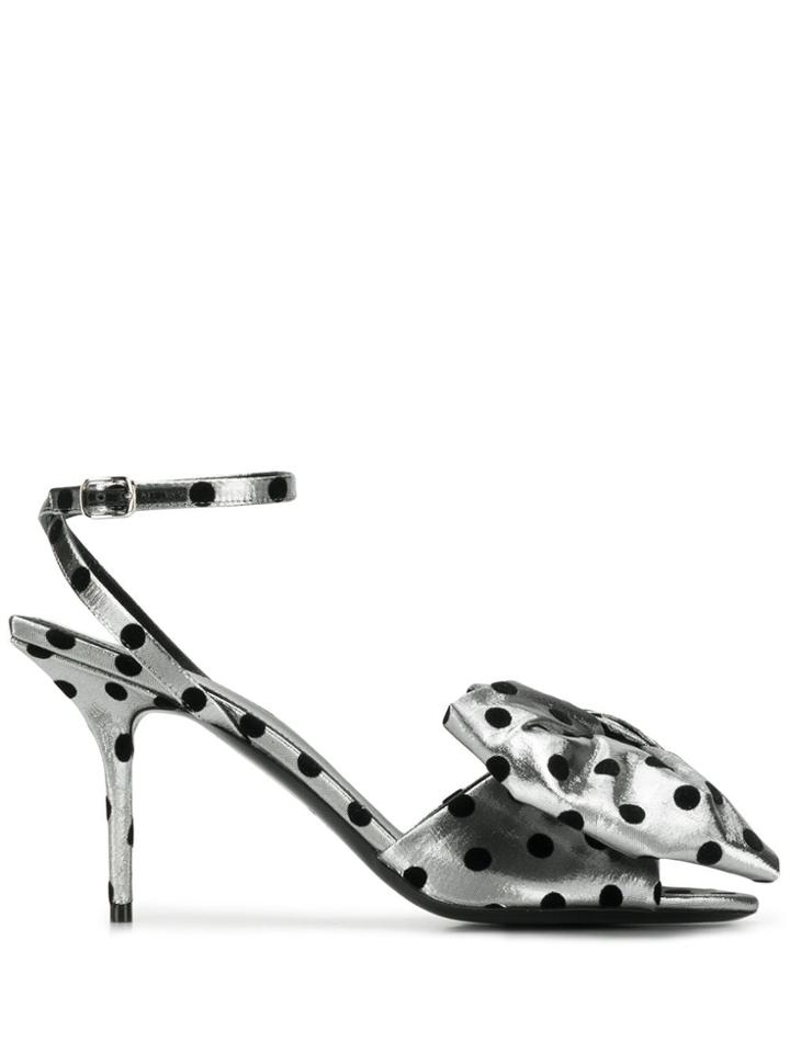 Balenciaga Square Knife Bow Sandals - Silver