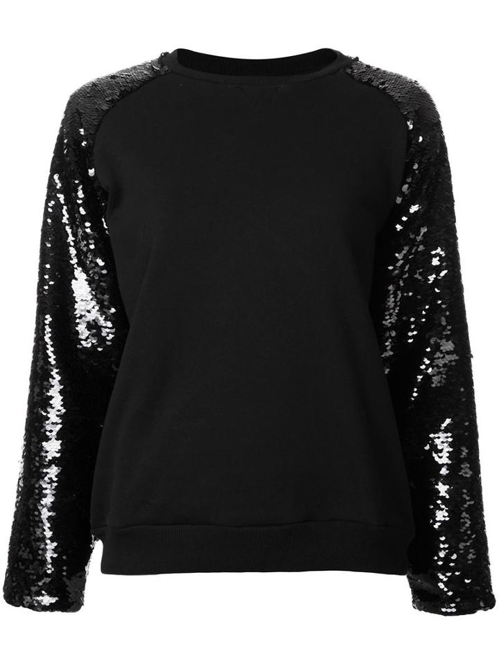 Giamba Sequin Sleeve Sweatshirt, Women's, Size: 44, Black, Cotton