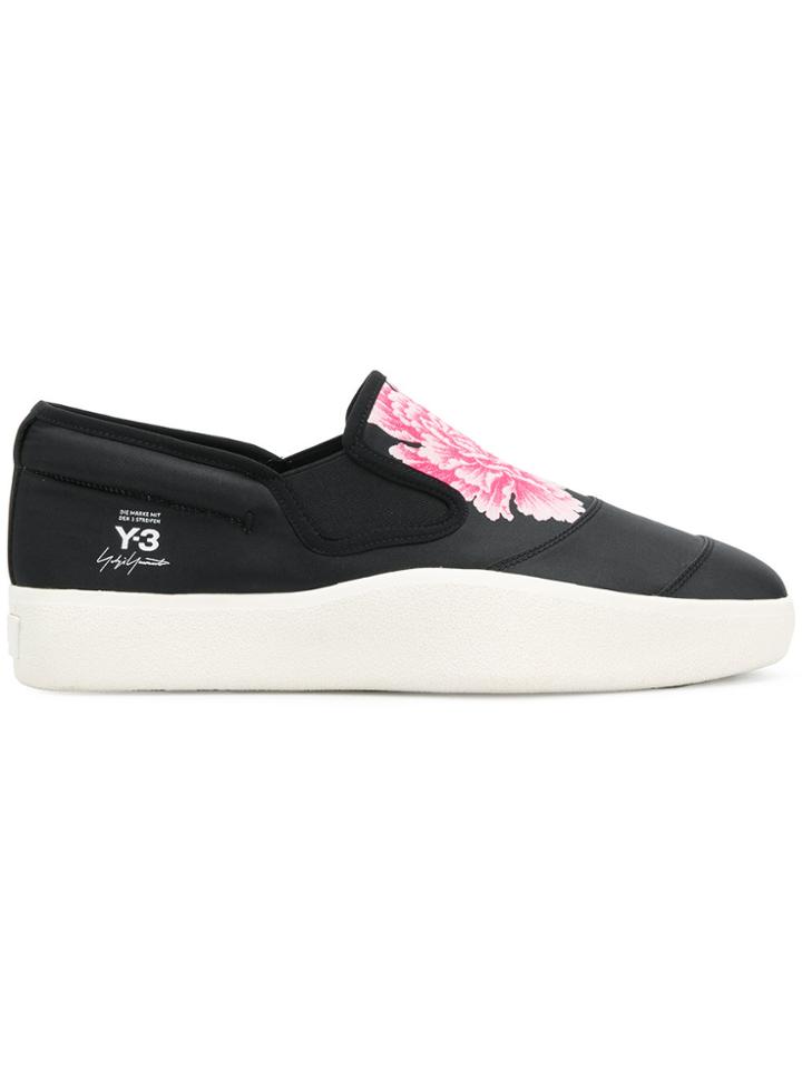 Y3 Sport Floral Print Slip-on Sneakers - Black