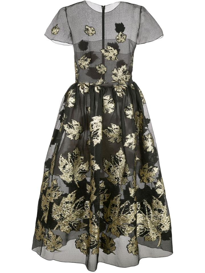 Oscar De La Renta Sheer Leaf Print Dress - Black