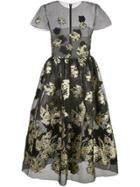 Oscar De La Renta Sheer Leaf Print Dress - Black