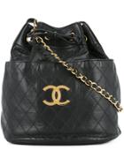 Chanel Vintage Drawstring Quilted Chain Shoulder Bag - Black