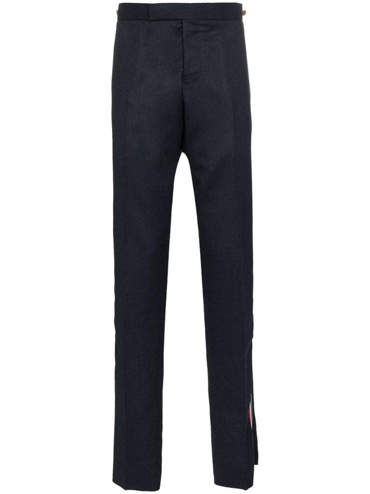 Thom Browne Striped Seam Straight Leg Wool Trousers - Blue