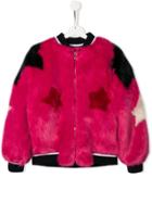 Elisabetta Franchi La Mia Bambina Star Print Textured Bomber Jacket -