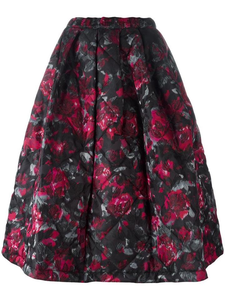 Comme Des Garçons Floral Print Full Skirt, Women's, Size: Small, Black, Polyester/silk