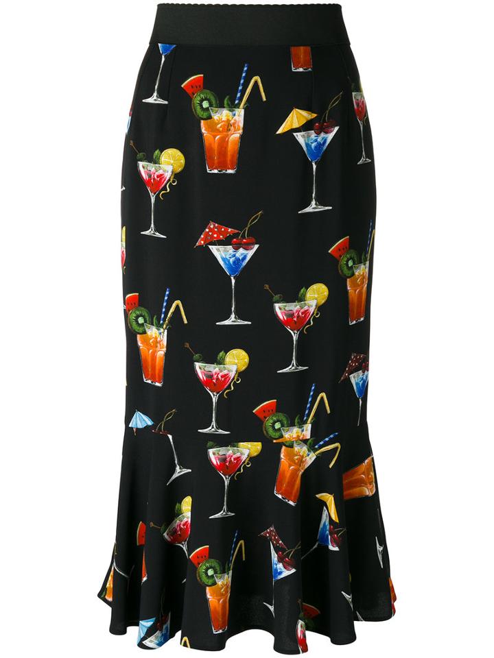 Dolce & Gabbana - Cocktail Print Skirt - Women - Silk/spandex/elastane/viscose - 42, Black, Silk/spandex/elastane/viscose