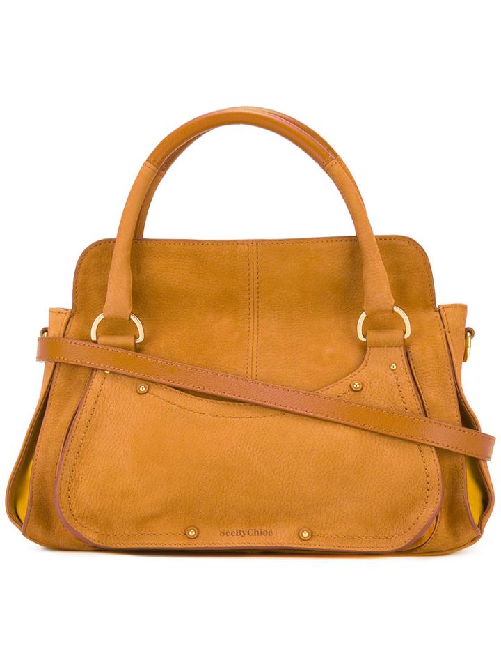 See By Chloé Top Handle Tote Bag, Women's, Brown, Calf Leather/cotton