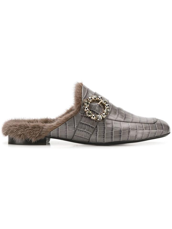 Eleventy Crocodile-effect Mules - Grey