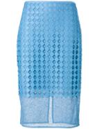 Dvf Diane Von Furstenberg - Embroidered Pencil Skirt - Women - Polyester/spandex/elastane/acetate/viscose - 10, Blue, Polyester/spandex/elastane/acetate/viscose