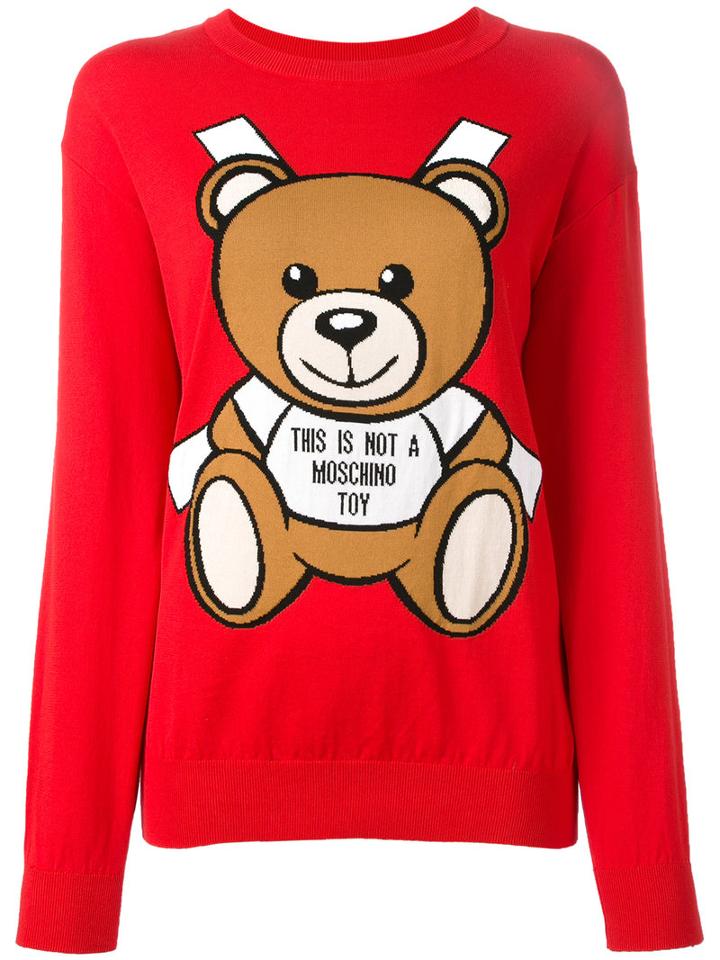 Moschino Paper Toy Bear Intarsia Jumper, Women's, Size: Xxs, White, Cotton