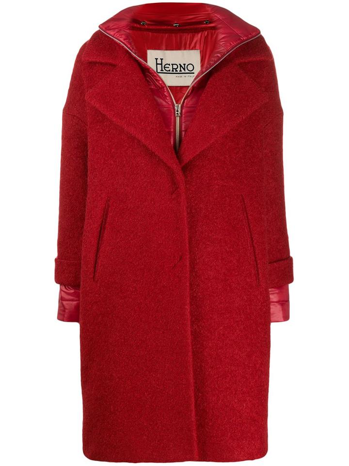Herno Layer Effect Notched Lapels Coat - Red