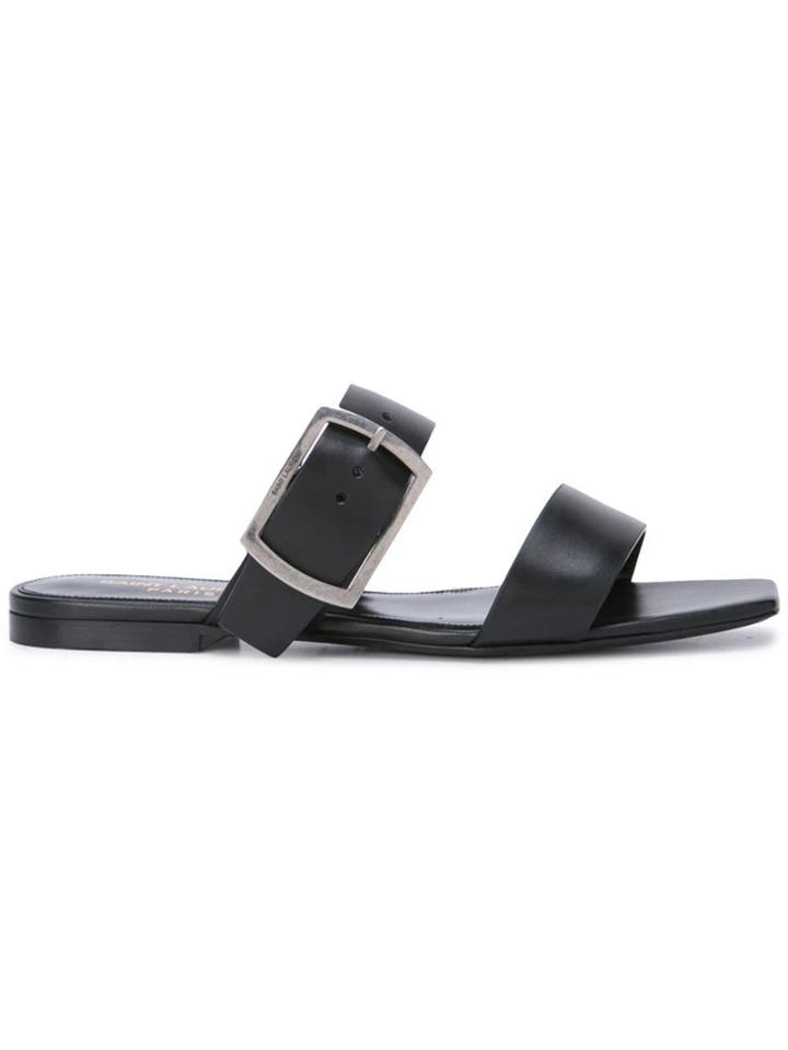 Saint Laurent Buckle Flat Sandals - Black