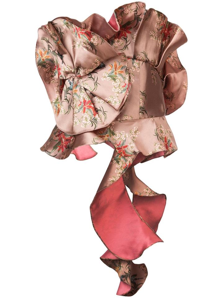 Johanna Ortiz Ruffled Asymmetric Floral Bustier - Nude & Neutrals
