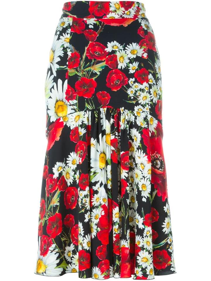 Dolce & Gabbana Daisy And Poppy Print Skirt, Women's, Size: 44, Silk/spandex/elastane