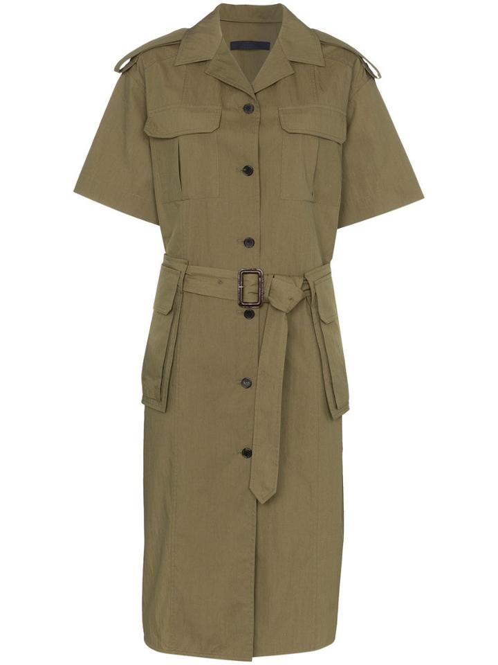 Juun.j Belted Midi Cotton Blend Shirt Dress - Green