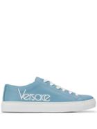 Versace Logo Embroidered Sneakers - Blue