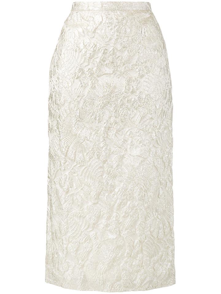 Rochas - Floral Brocade Pencil Skirt - Women - Silk/polyamide/polyester - 38, Women's, Grey, Silk/polyamide/polyester