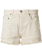Faith Connexion Distressed Denim Fitted Shorts - Nude & Neutrals