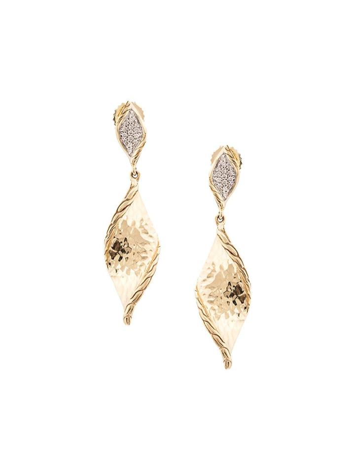 John Hardy 18kt Yellow Gold Classic Chain Wave Hammered Diamond Drop