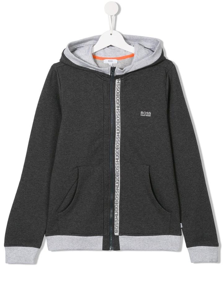 Boss Kids Logo Trim Hoodie - Grey
