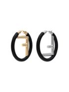 Fendi Logo Leather Hoop Earrings - Black