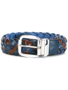 Etro Interlaced Leather Belt, Men's, Size: 100, Blue, Calf Leather/cotton