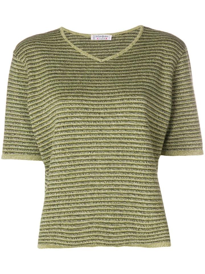 Yves Saint Laurent Pre-owned Striped Knitted V-neck Top - Green