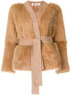 Dvf Diane Von Furstenberg Belted Fur Jacket - Nude & Neutrals